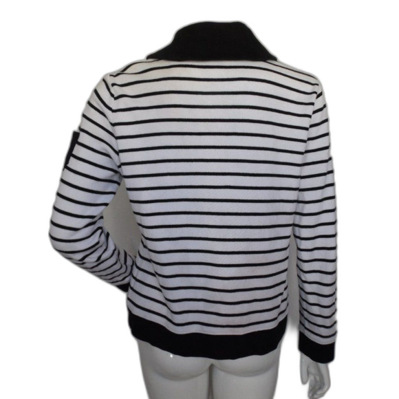 LAUREN RALPH LAUREN Sweater, L Black/White stripes, Shawl Collar/Toggle buttons - Picture 4 of 12